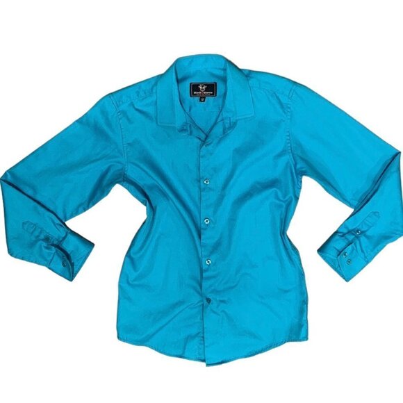 Black-N-Bianco Cotton Blend Button Down Dress Shirt Boys Sz 12 Blue #96i - Picture 1 of 8